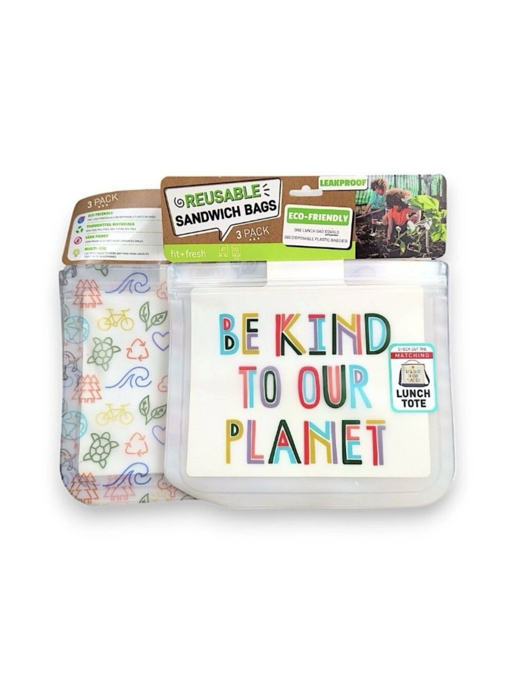 Fit + Fresh Reusable Sandwich Bags - Set of 3 Eco-Friendly Sustainable Leakproof